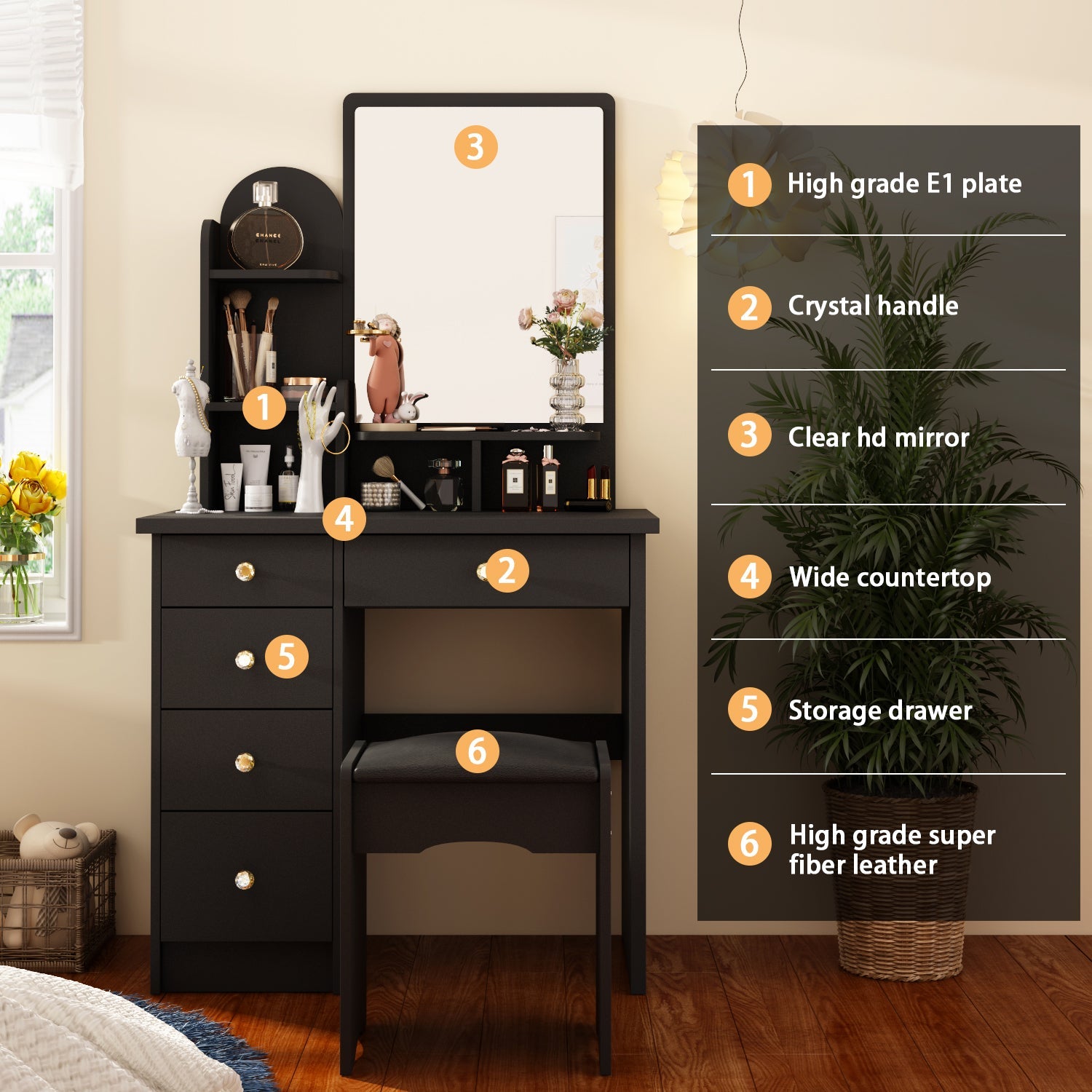 Makeup Vanity Dressing Table Dresser Set with 5 Drawers