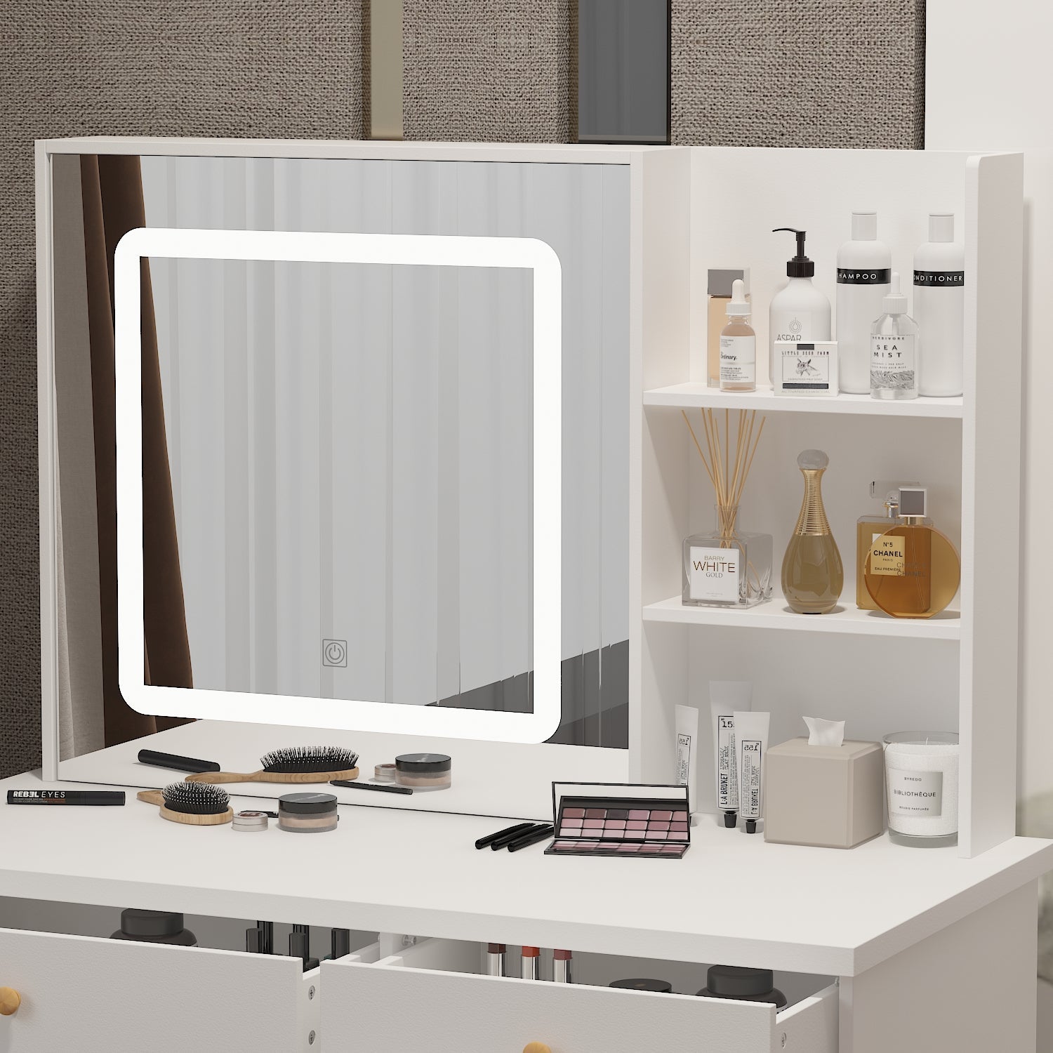 Large Vanity Set Makeup Vanity Dressing Table with Sliding Lighted Mirror 5 Drawers & Shelves