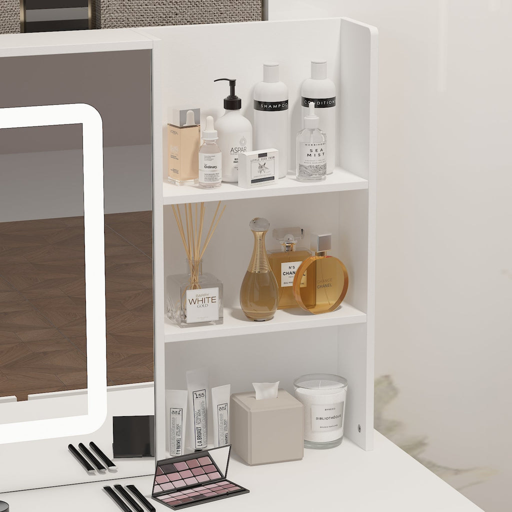 Large Vanity Set Makeup Vanity Dressing Table with Sliding Lighted Mirror 5 Drawers & Shelves