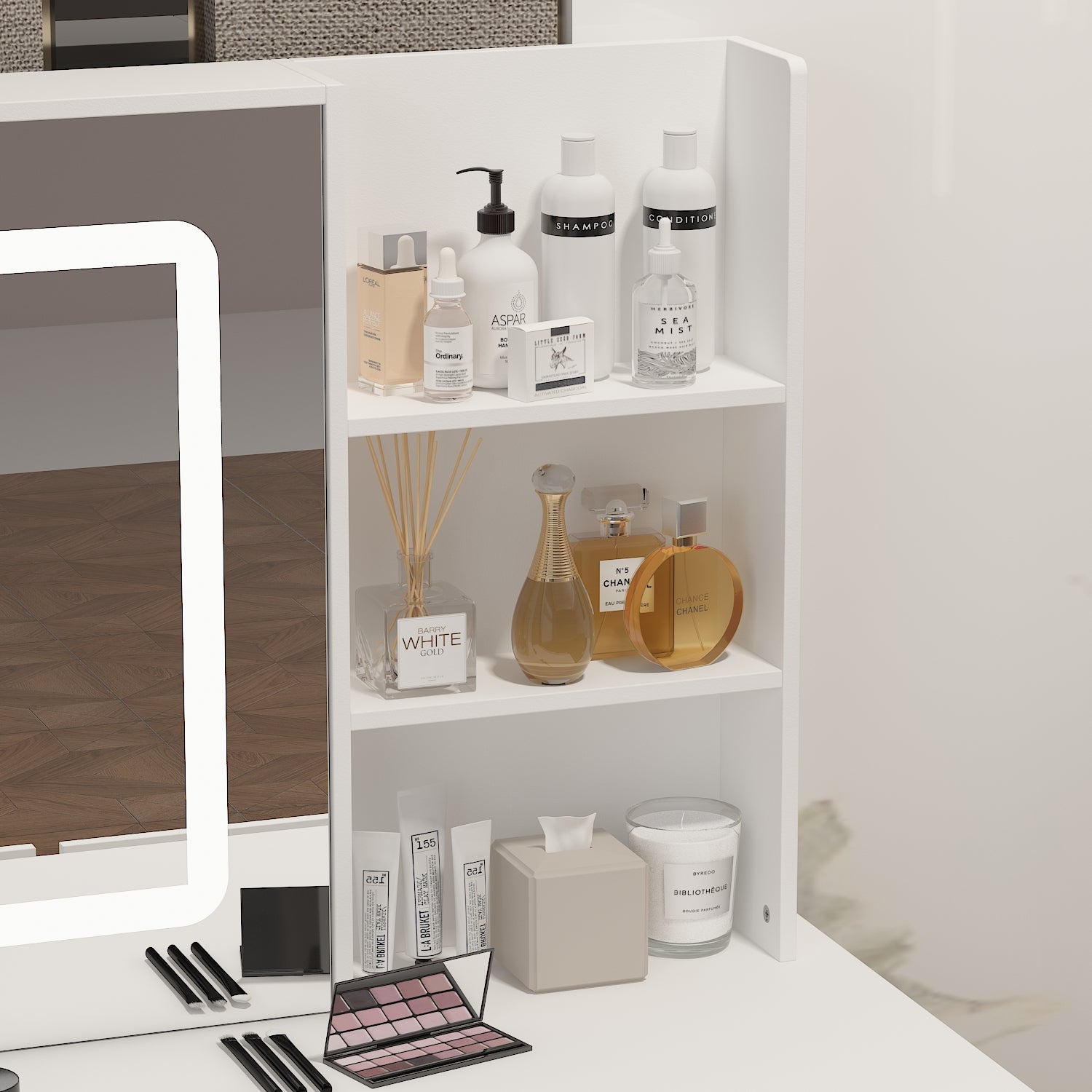 Large Vanity Set Makeup Vanity Dressing Table with Sliding Lighted Mirror 5 Drawers & Shelves