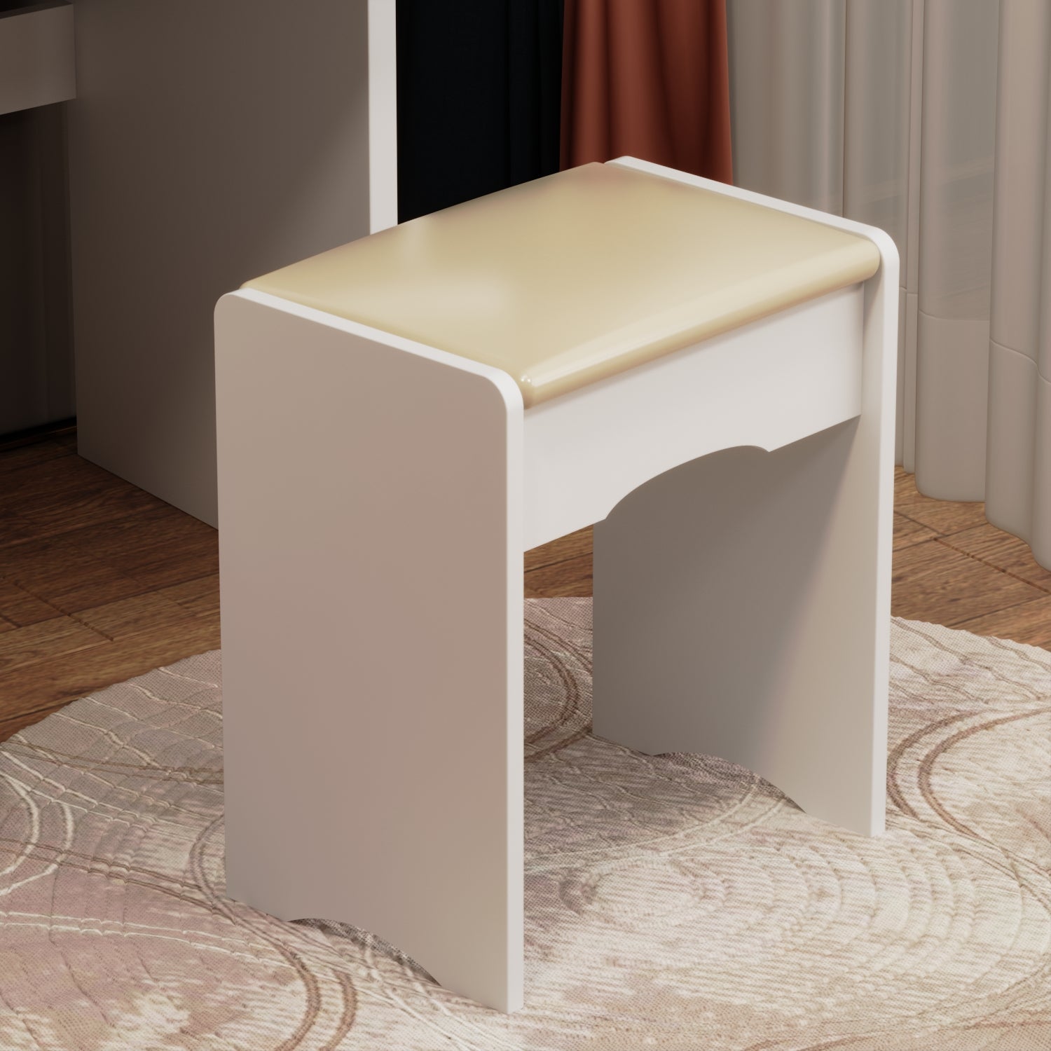 5-Drawer Makeup Vanity Set Dressing Table Set with Stool, Mirror, LED Light and 3-Tier Storage Shelves