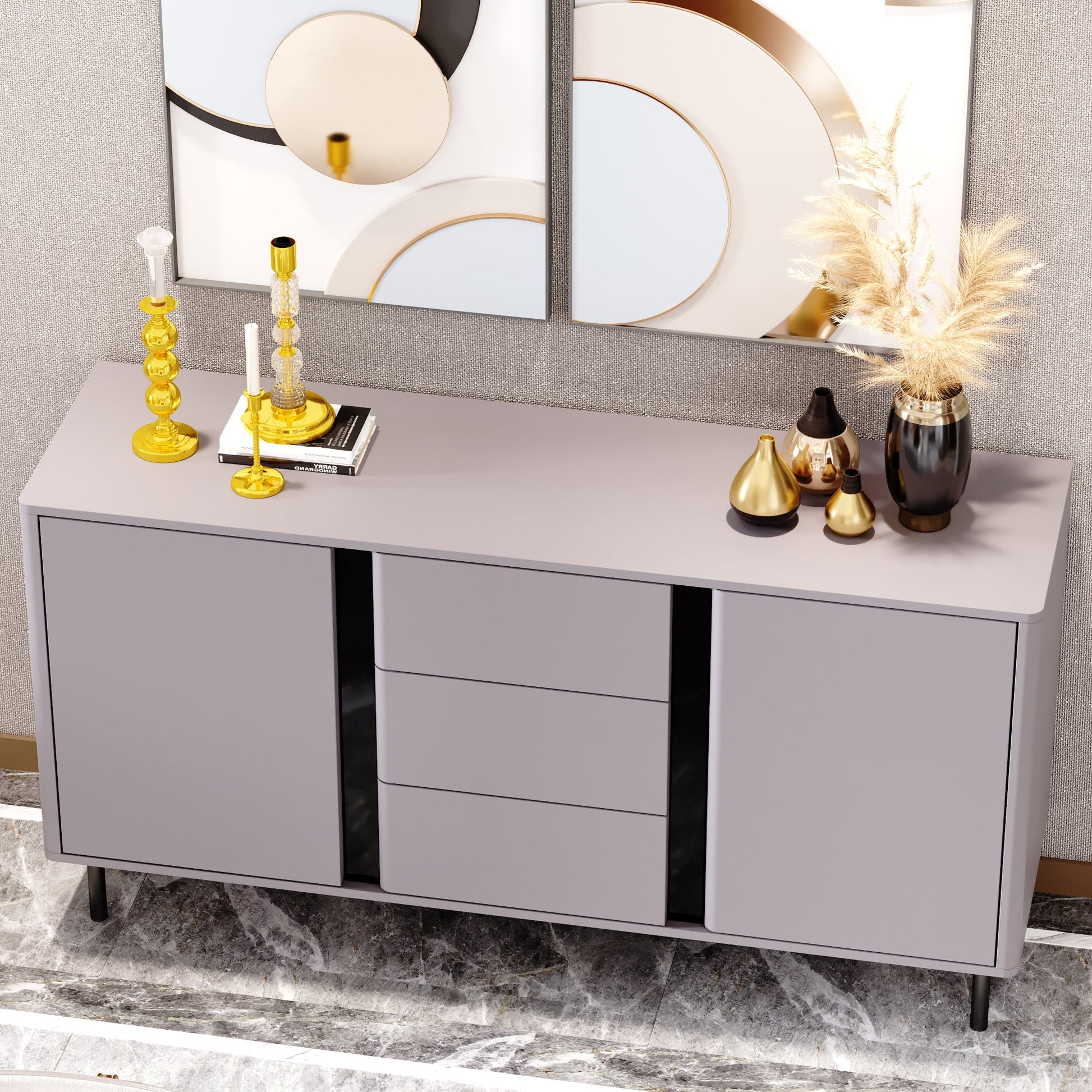 55'' Sideboard With Three Drawers And Two Lockers