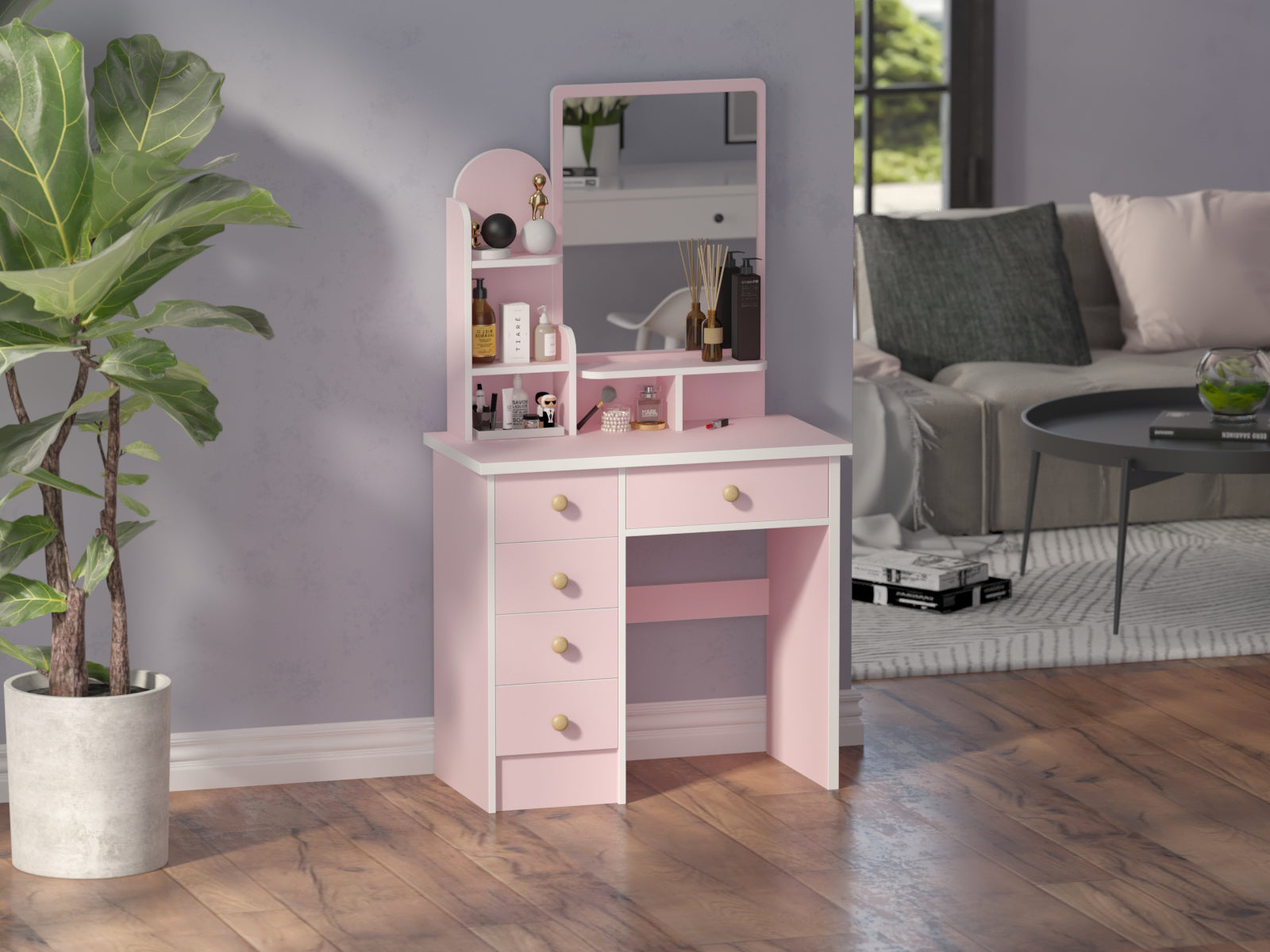 Makeup Vanity Dressing Table Dresser Set with 5 Drawers