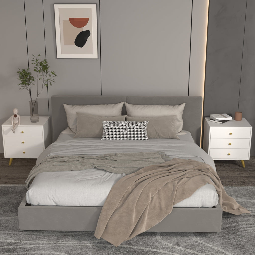 Bedroom Table 3-Drawer Dresser Nightstand with Gold-Plated Legs for Small Space