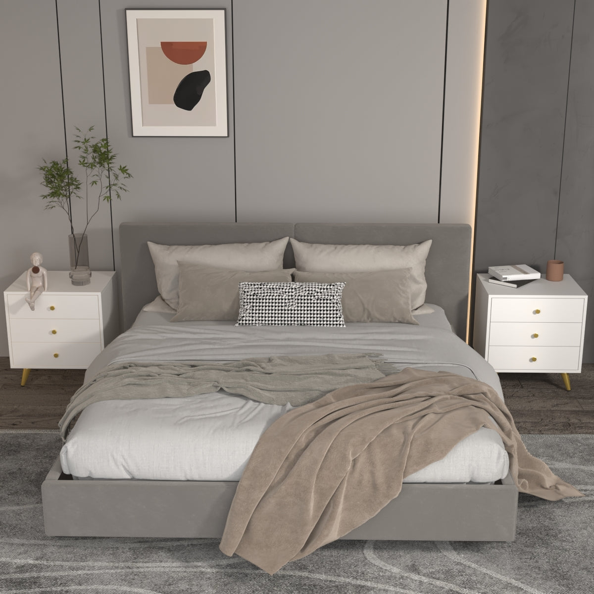 Bedroom Table 3-Drawer Dresser Nightstand with Gold-Plated Legs for Small Space