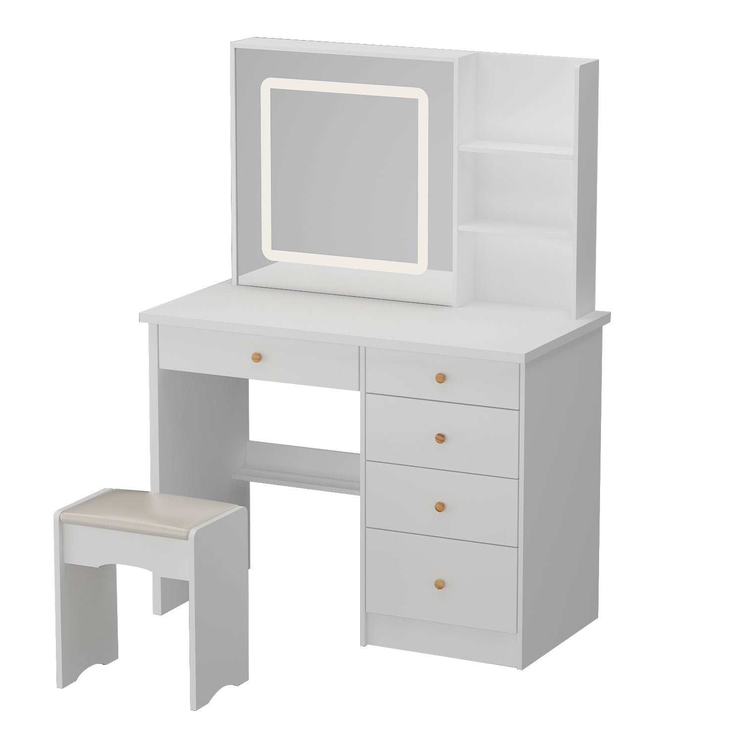 Large Vanity Set Makeup Vanity Dressing Table with Sliding Lighted Mirror 5 Drawers & Shelves