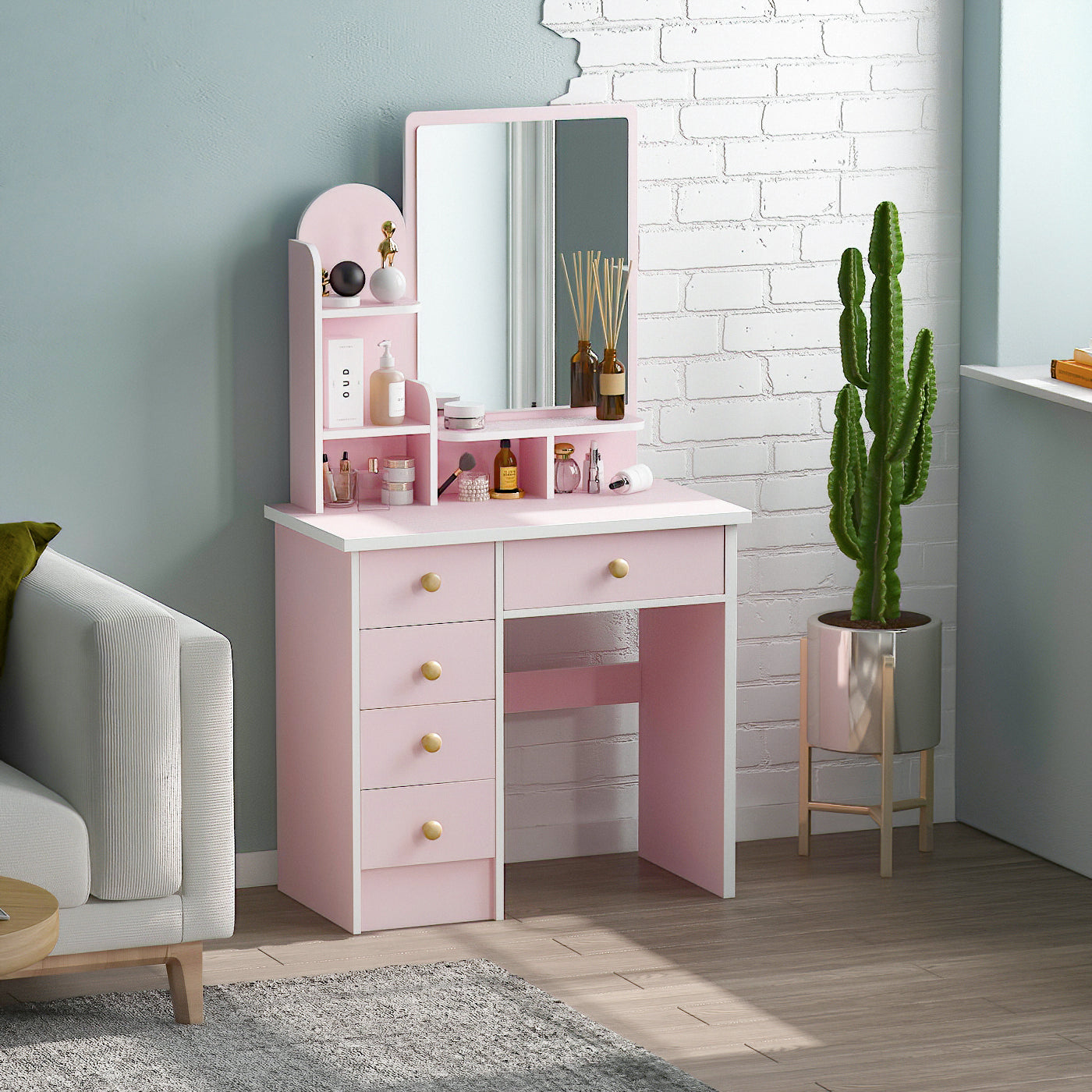 Makeup Vanity Dressing Table Dresser Set with 5 Drawers