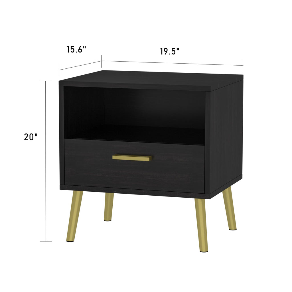 Small Bedside Cabinet 1 Open Shelf and 1 Drawer Storage Table Nightstand