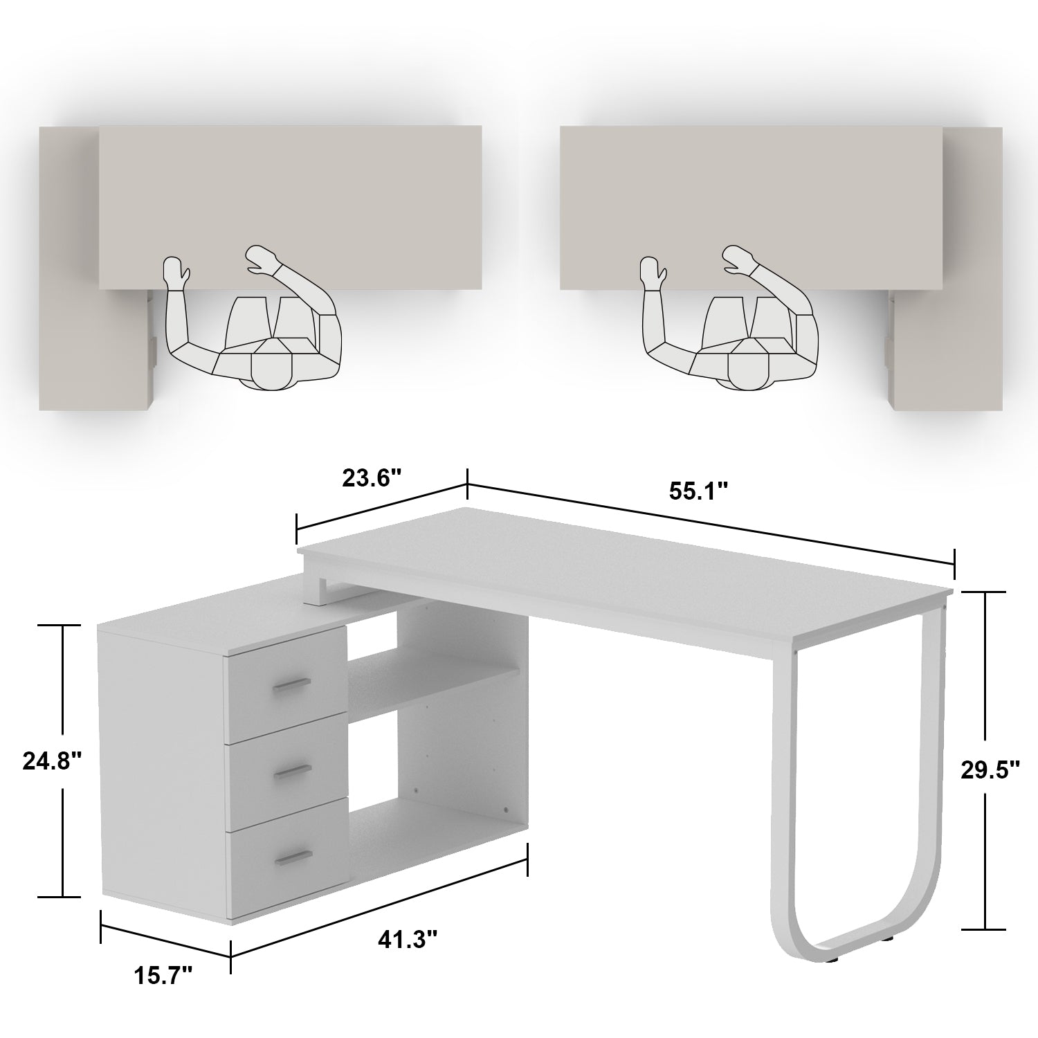 Home Office Computer Desk Corner Desk with 3 Drawers and 2 Shelves, 55 Inch Large L-Shaped Study Writing Table with Storage Cabinet