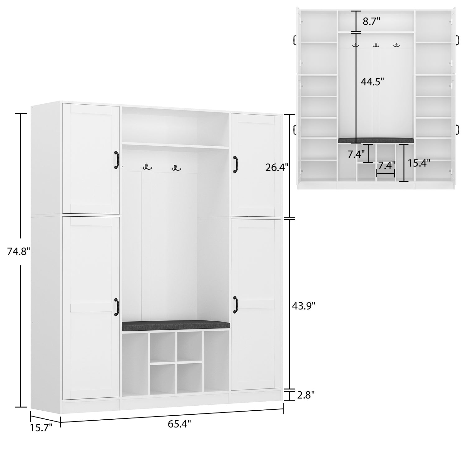 Hall Tree 65.4'' Wide with Bench and Shoe Storage