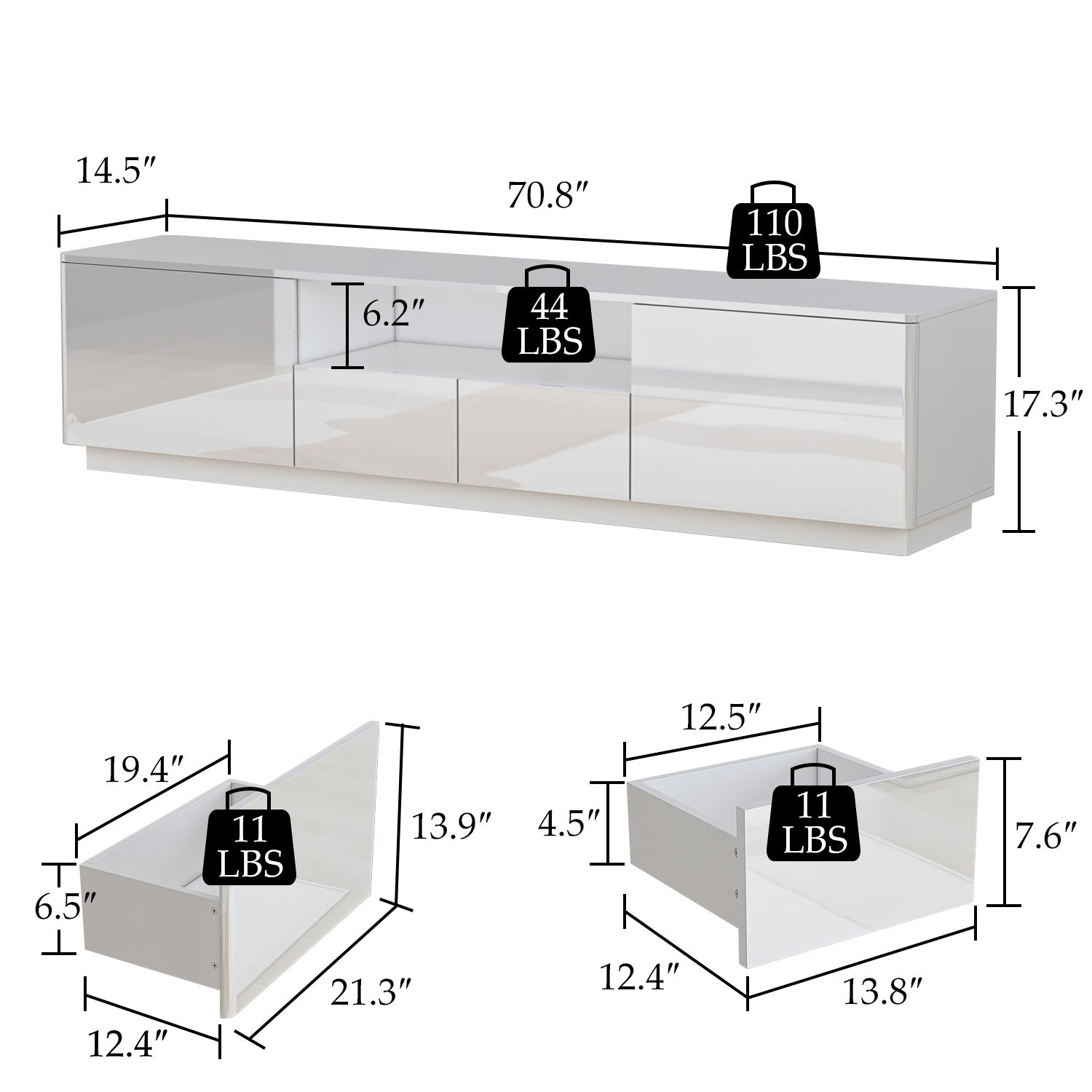 LED TV Stand Console Table Entertainment Center High Gloss
