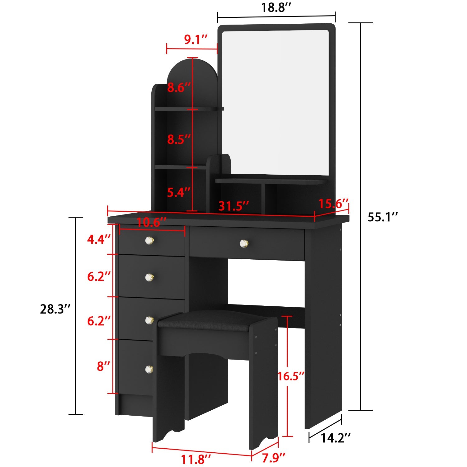 Makeup Vanity Dressing Table Dresser Set with 5 Drawers