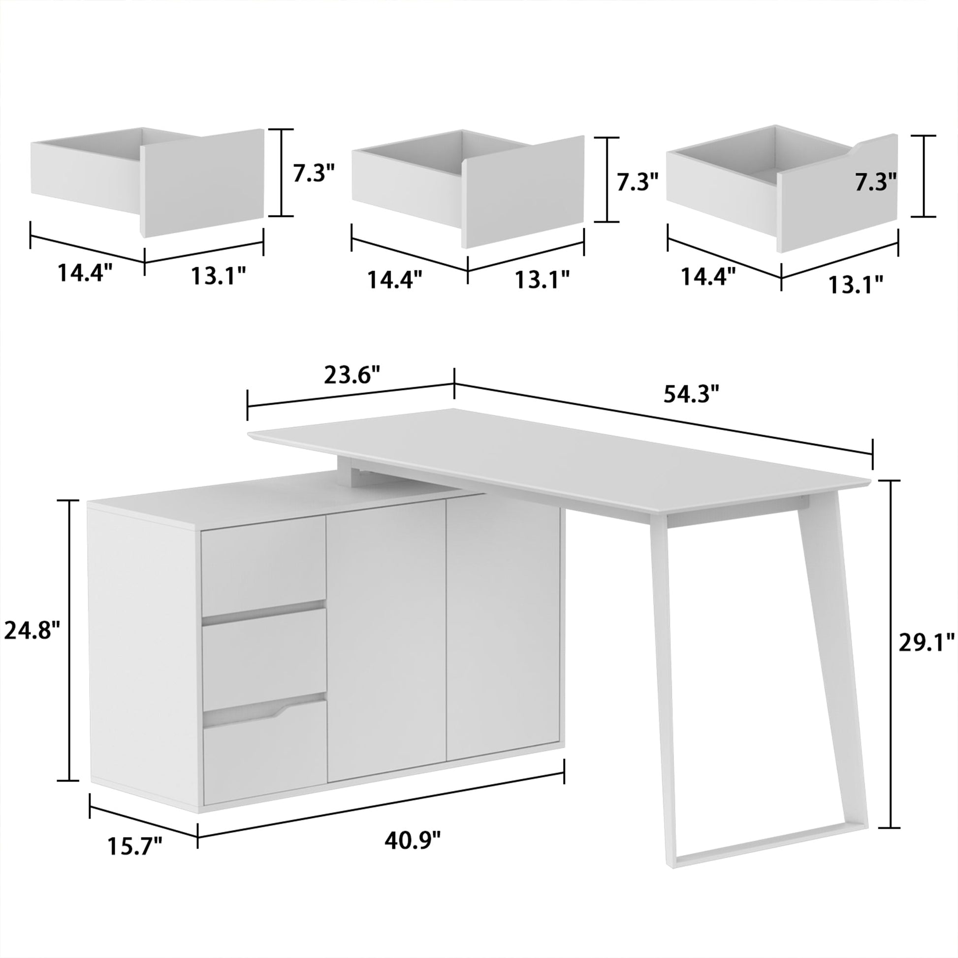 L-Shaped Corner Computer Desk with Drawers Brown Wood Grain