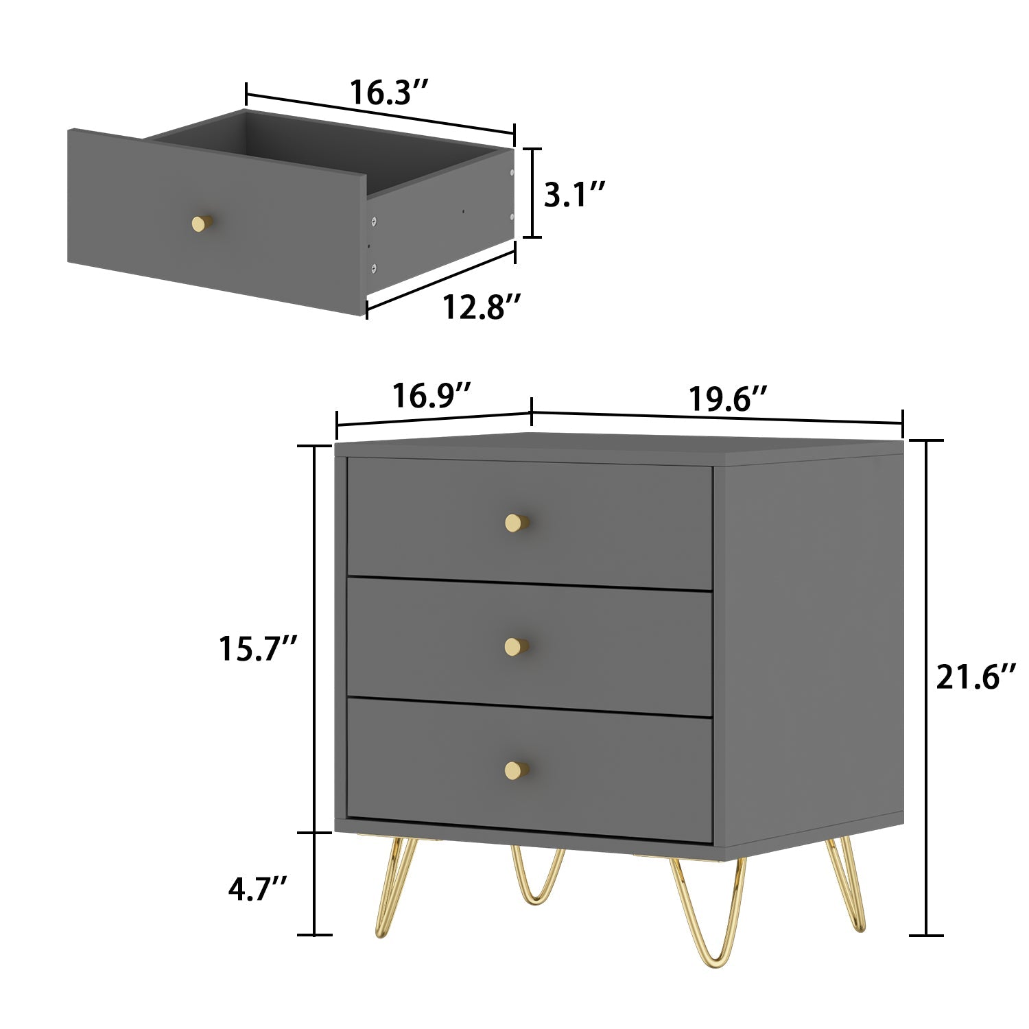 Nightstand Modern Bedside Table with Solid Wood Legs Minimalist and Versatile End Side Table 3 Drawers