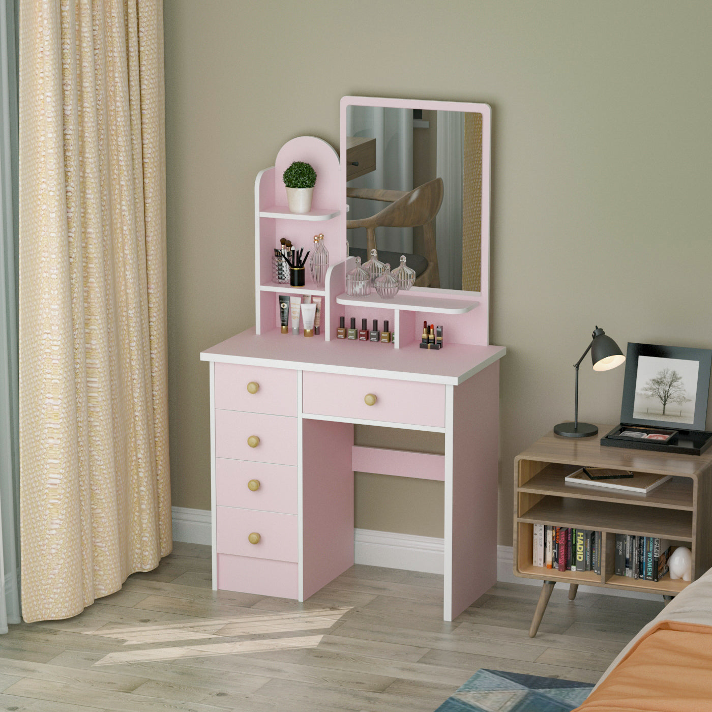 Makeup Vanity Dressing Table Dresser Set with 5 Drawers