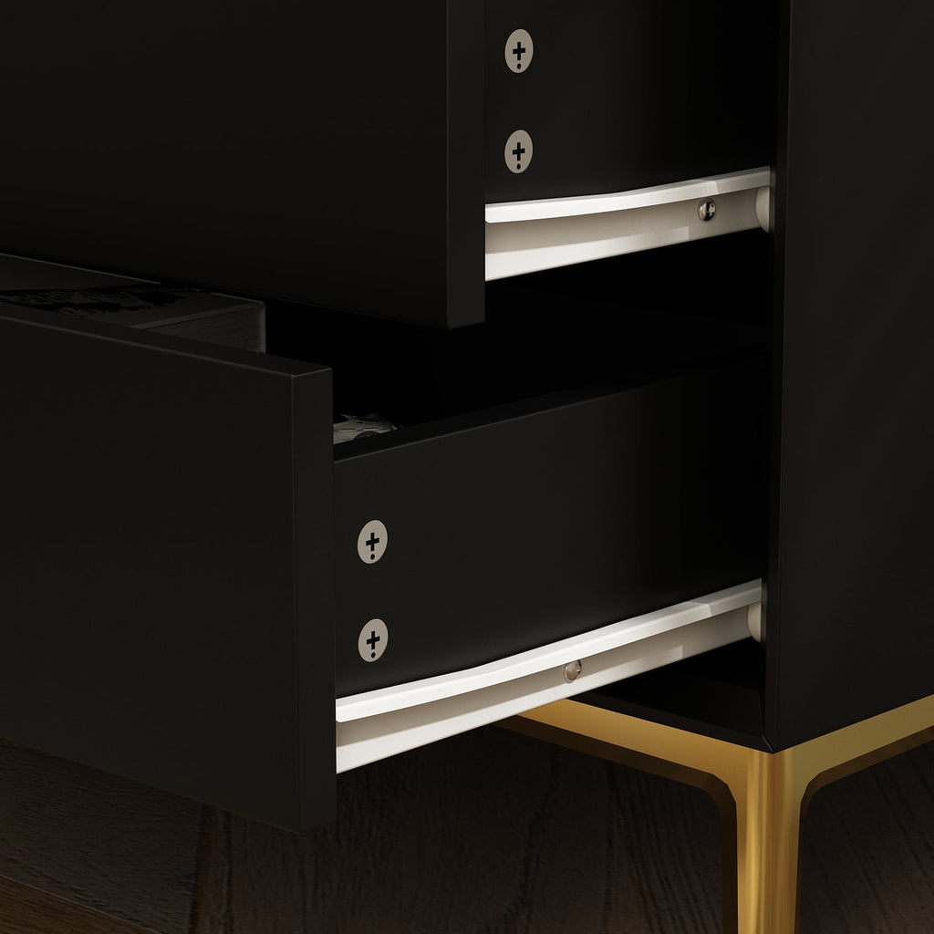 Nightstand Dresser Black End Table in Gold Metal Legs with 3 Drawers